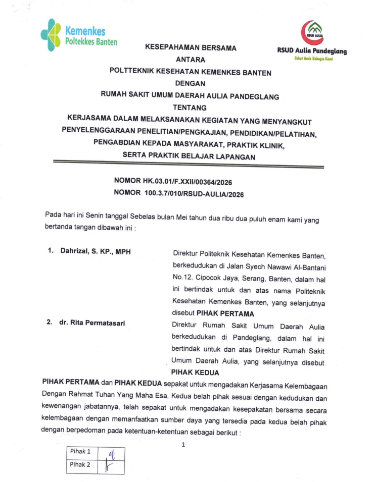 Preview MOU dengan RSUD Aulia Pandeglang